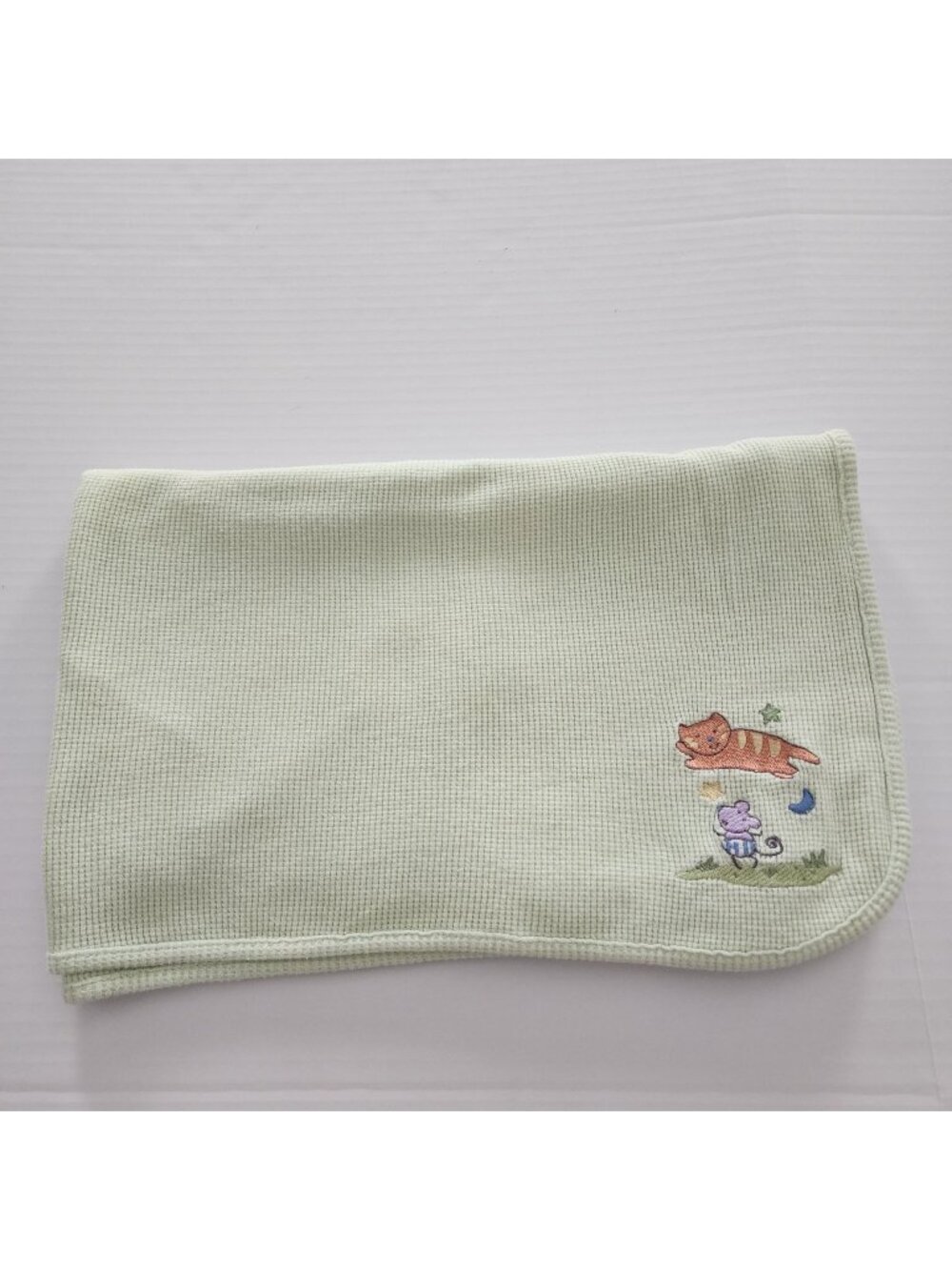 Circo Target green thermal baby blanket cat mouse waffle weave